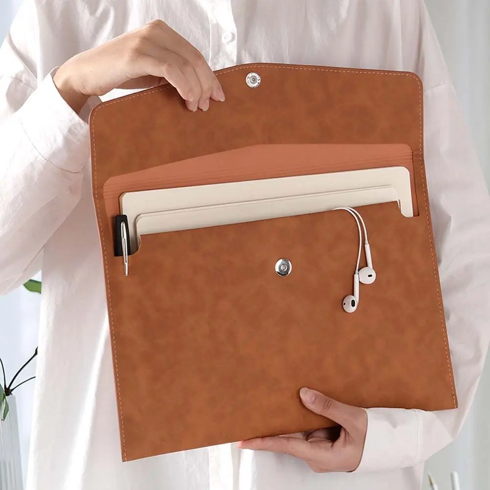 Bolso de mano Universal para ordenador portátil, cartera de negocios de cuero PU con diseño de botones, organizador de documentos