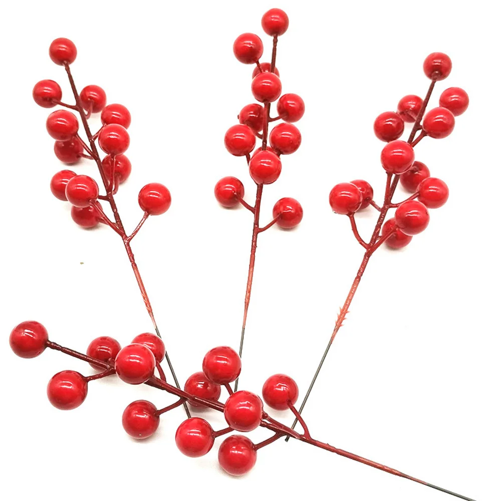 5pcs Christmas Red Berries Artificial Flowers Stamen Holly Berry for Christmas DIY Wreath Decoration Xmas Tree New Year Decor