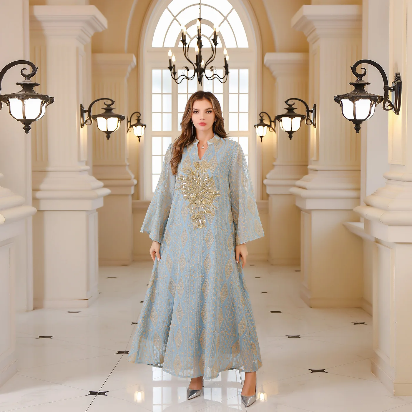 Eid Long Robe Muslim Women Party Sequins Jalabiya Dresses Embroidery Ramadan Abayas Kaftan Islam Vestidos Arab Morocco Dubai