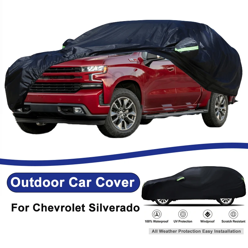 

Outdoor Full Car Cover For Chevrolet Silverado with Reflective Strips Waterproof Snowproof Dustproof UV Protection Auto