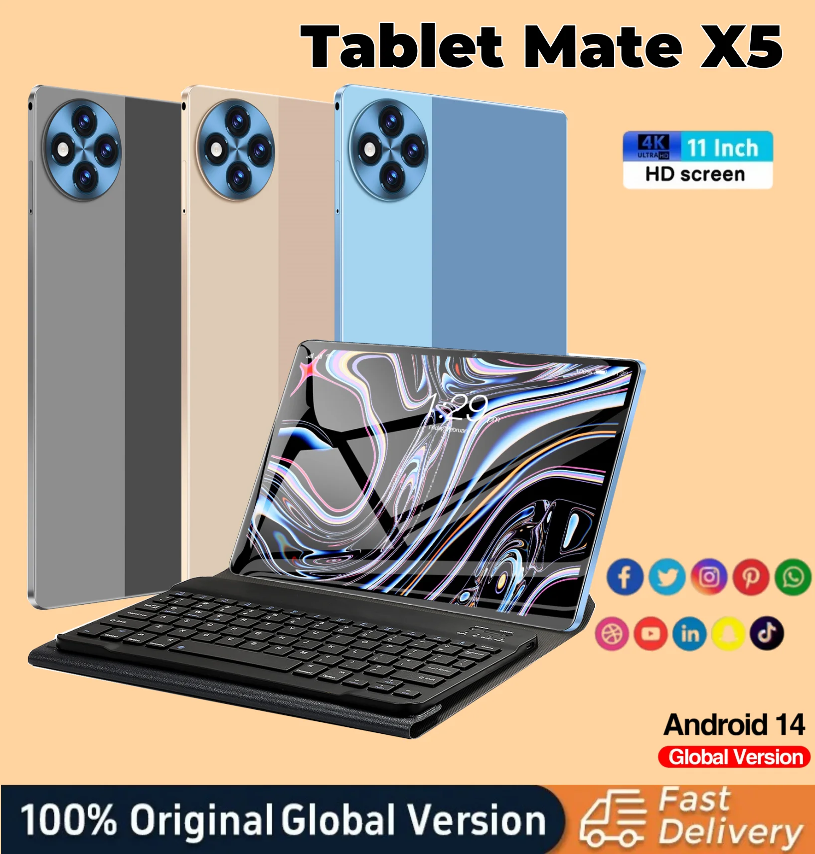 2025 NEW Mate X5 Tablet Android 14 11Inch Global Version 16GB+1024GB Bluetooth 5G Dual SIM Card GPS WIFI 4K HD Full ScreeTablet