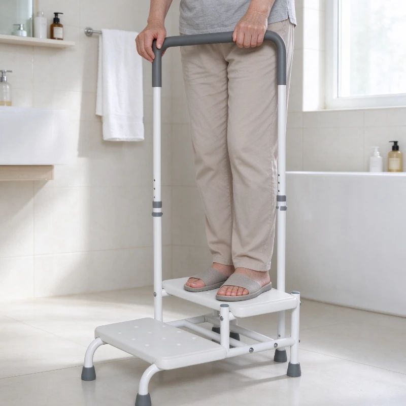 Foldable Step Stool Bedside Stair Assistance Non-Slip Adjustable Bath Tub Step Bench Lightweight Mobility Aid for Elderly