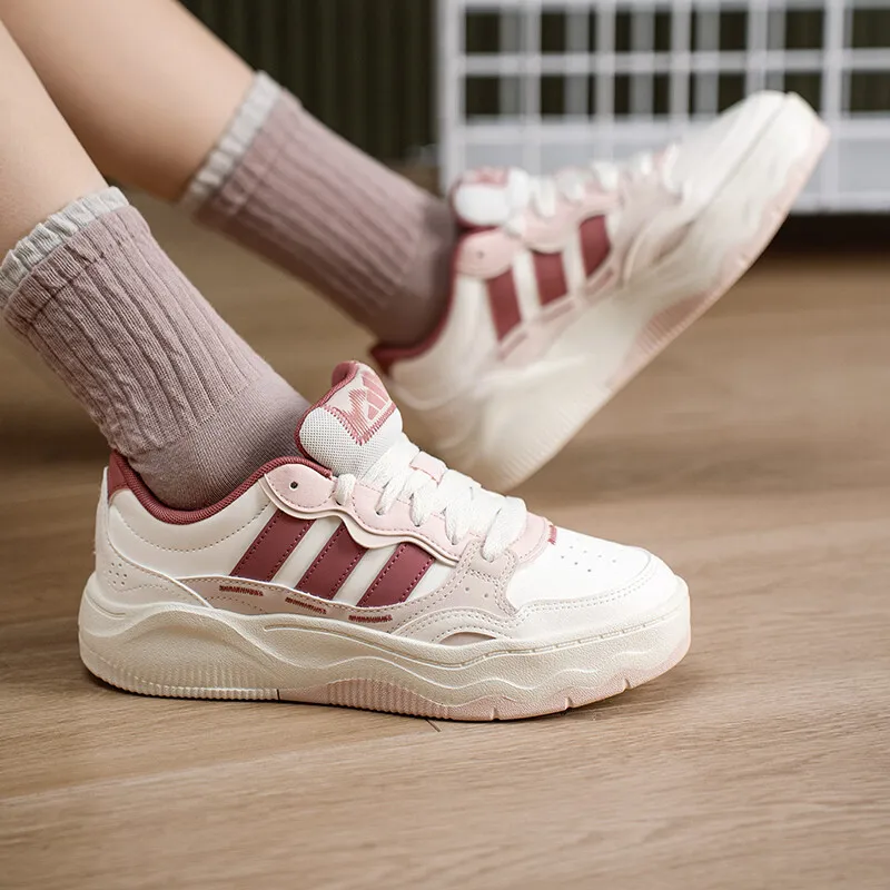 Adidas KH9028 Womens Low Top Platform Casual Shoes Three Stripes Synthetic Skate Sneakers White Pink Red