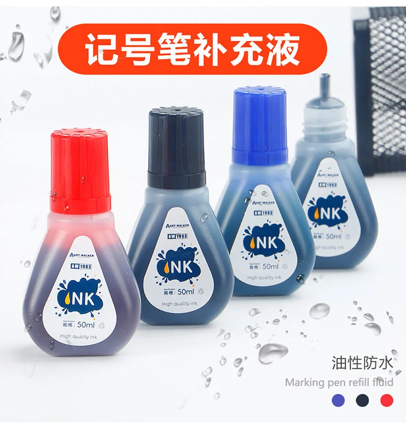 1 Box 50 ml Permanentmarker-Tinte, ölig, schnell trocknend, wasserfest und lichtbeständig, nicht löschbare Marker-Tintennachfüllung, Rot, Blau, Schwarz – Detail 2