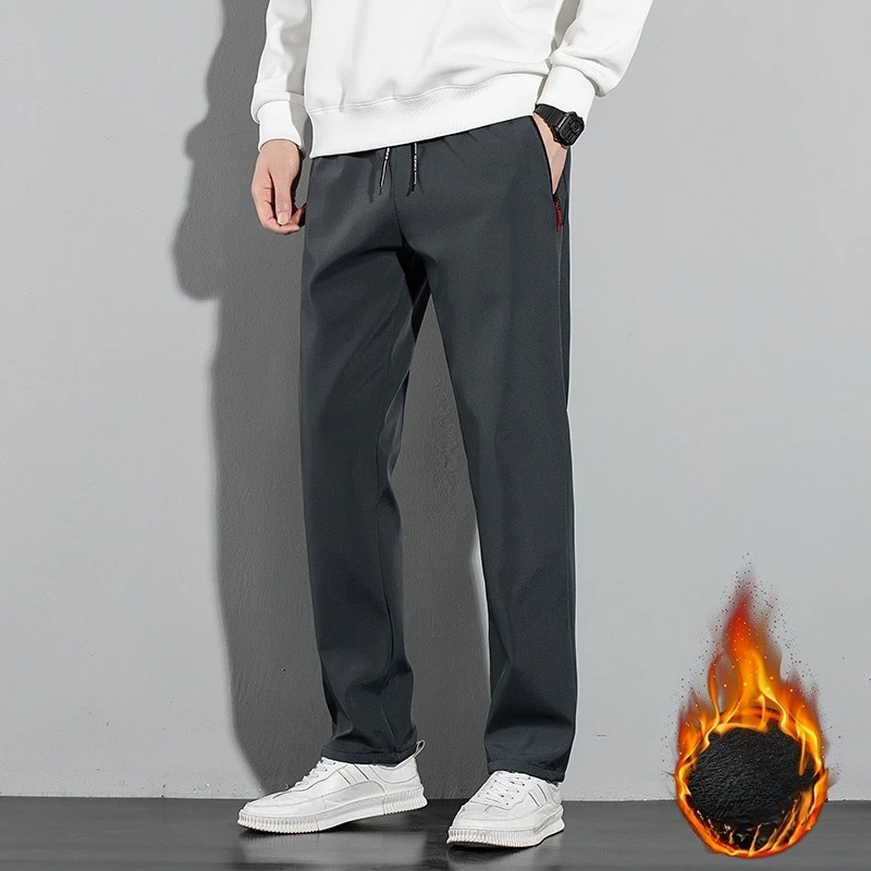 

Мужские осенне-зимние утепленные флисовые спортивные штаны с карманами на молнии, повседневные теплые трендовые универсальные композитные флисовые брюки