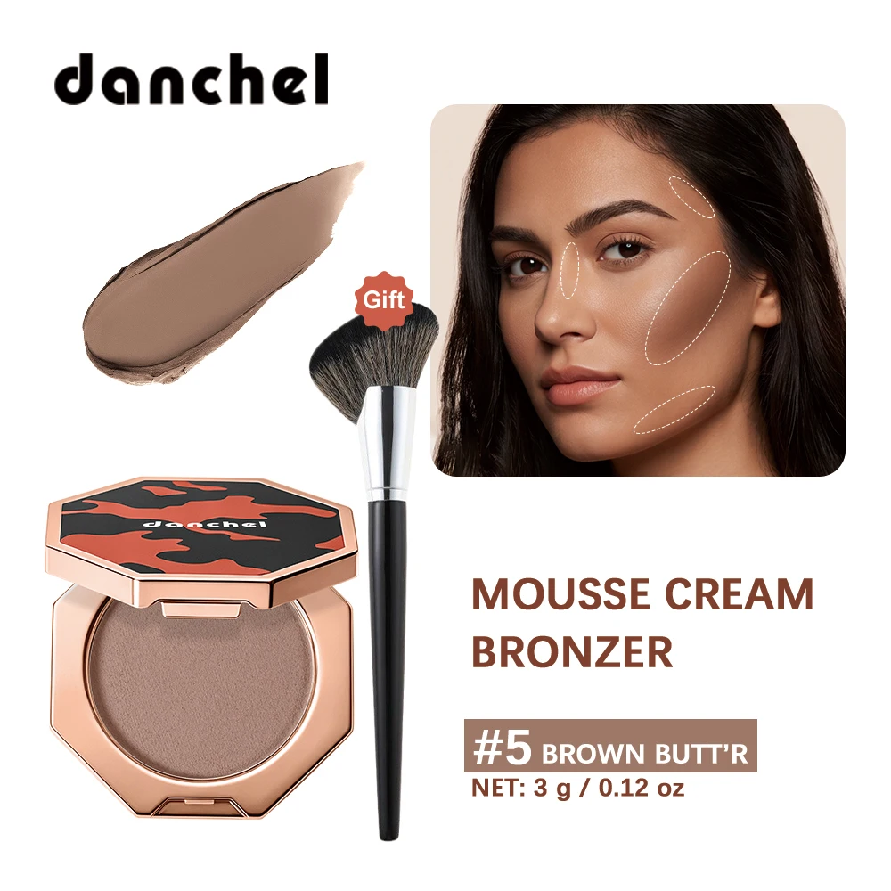 3D Mousse Bronzer Contour Cream Soft Focus Skin Smoothing Waterproof Sweat Proof Resists Transfer With Brush Face Contour Makeup