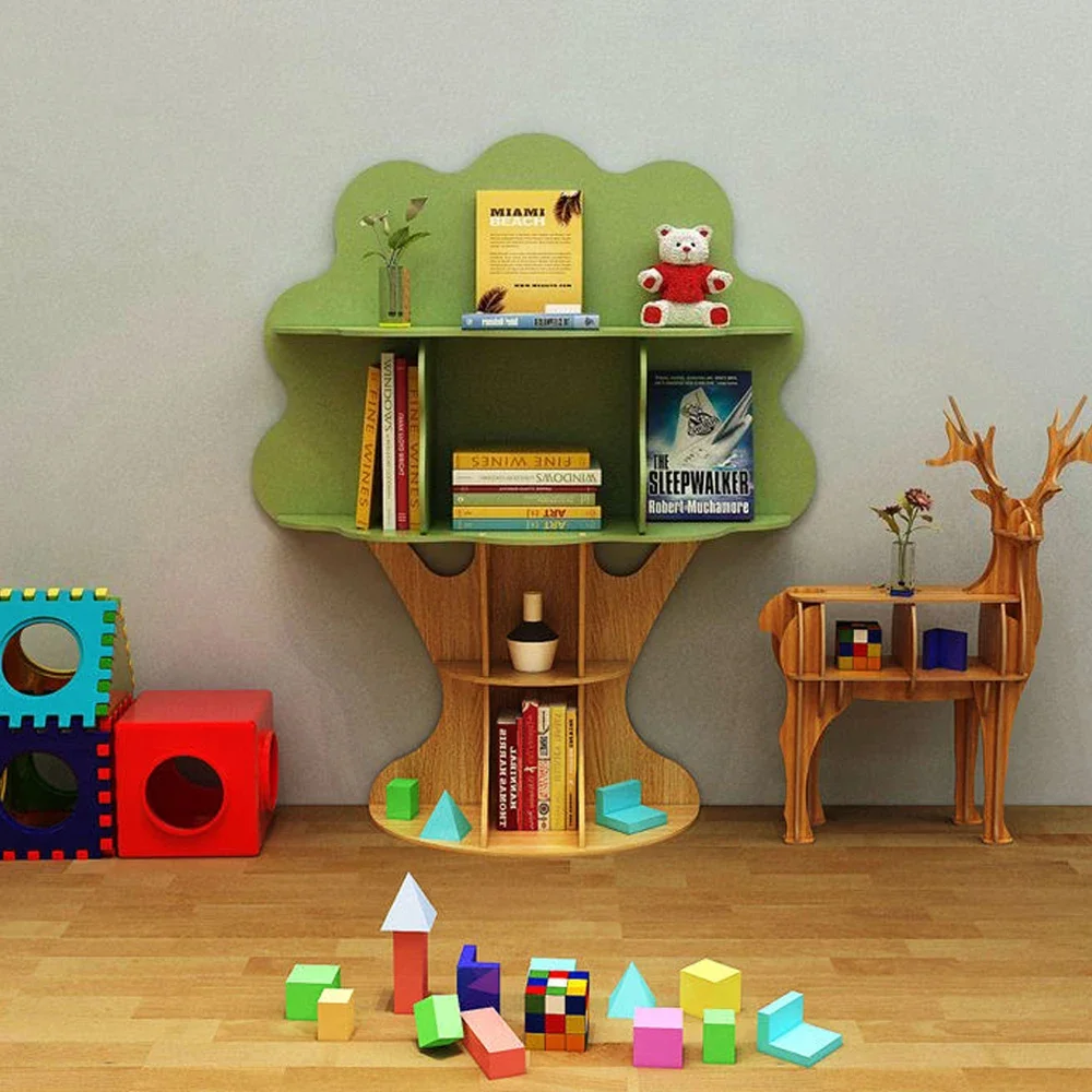 Floor Standing Tree Shaped Storage Rack Cartoon Children Bookshelf Kindergarten Book Collection Shelf Decorative Display Cabinet