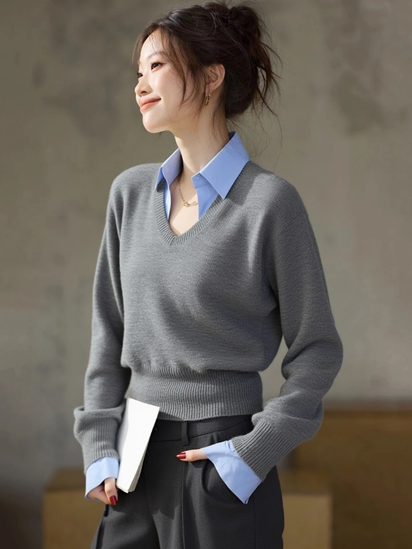 

Ele Knitwear Long Sve Sweater Faionable Versatile Winter 2026 Overhead Sle Slimming Trendy Top Quali Camere