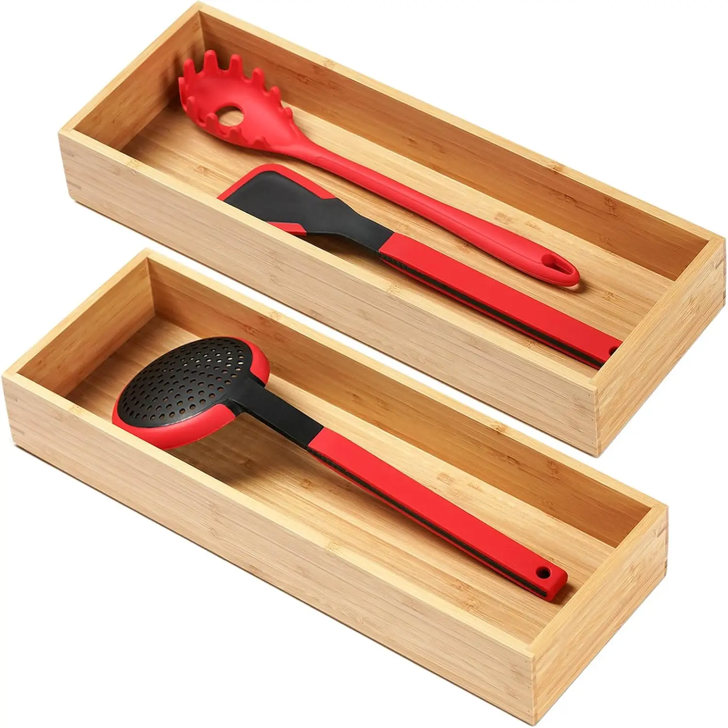 

Bamboo Kitchen Utensils Organizer, Extra Long High Silverware Drawer Holder, Flatware Cutlery Storage