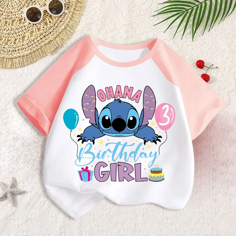 

Disney Stitch Splicing Design T-shirts for Children Cartoon Number Printed Short Sleeved Top Boys Girls Summer Cute T-shirt Gift