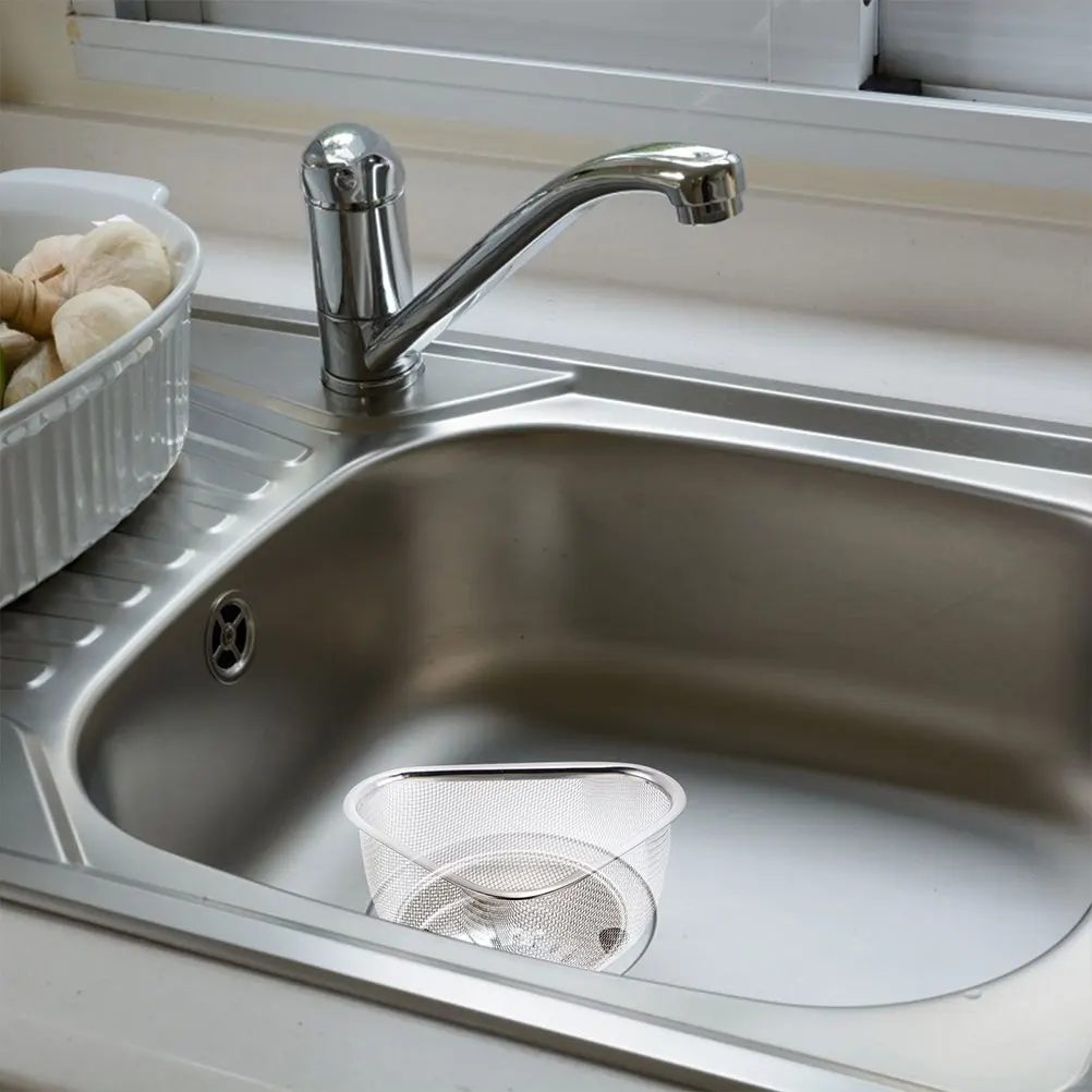 

2Pcs Stainless Steel Sink Basket Triangle Shape Mesh Drainer Rack for Kitchen Sink Storage Vegetable Washing Fruit Cleaning
