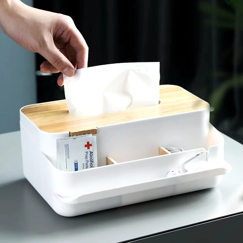 Multifunctional Tissue Box Tissue Bracket Distributor With Wooden Organizer Kitchen Bedroom Decoration