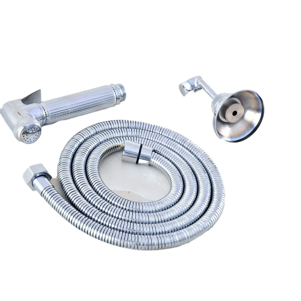 Polished Chrome High Pressure Hand Held Shower Head Wall Holder Bracket 1.5M Hose Set Bathroom Handheld Sprayer ahh022