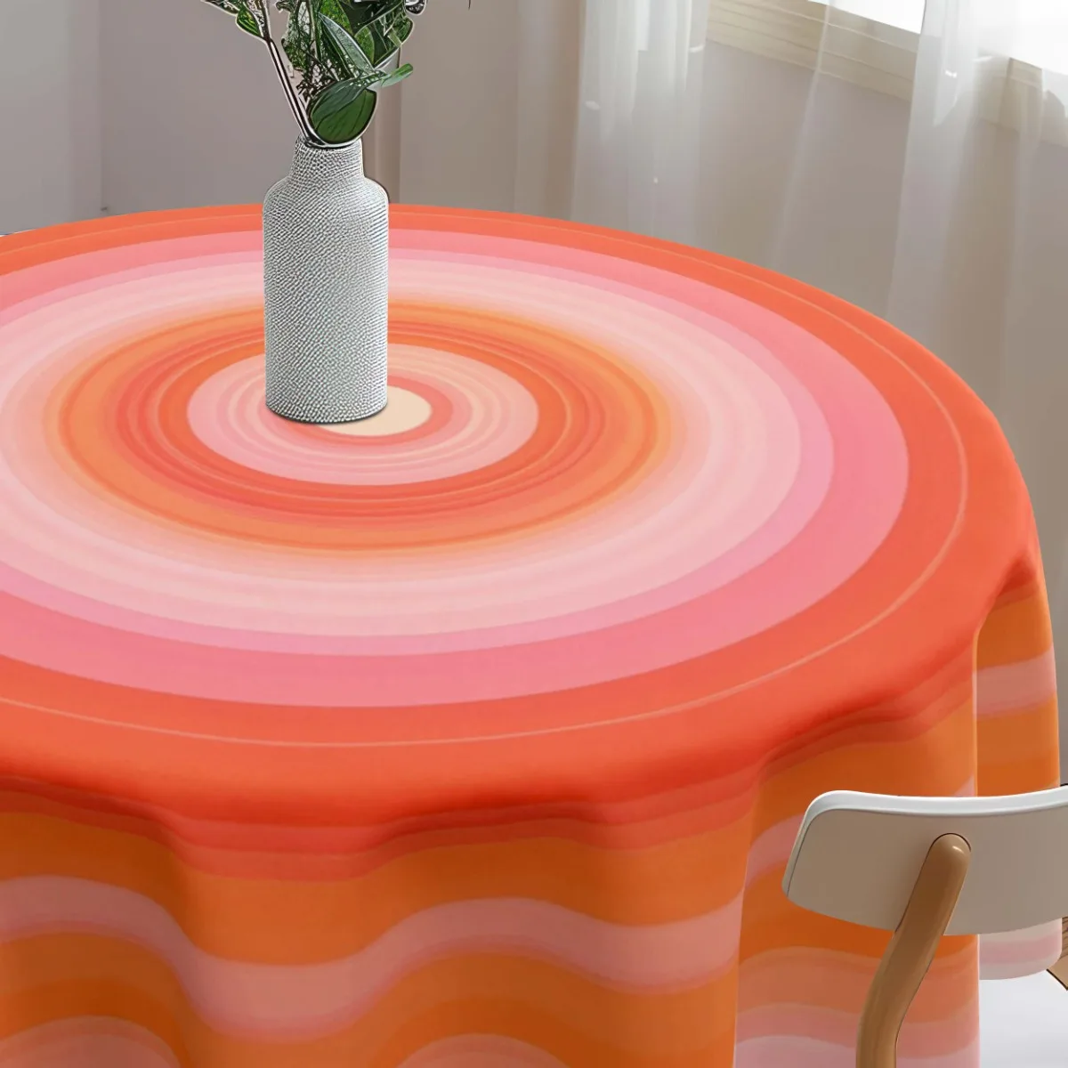 One bright orange gradient round tablecloth - 61x61 inches, durable polyester, washablezyc