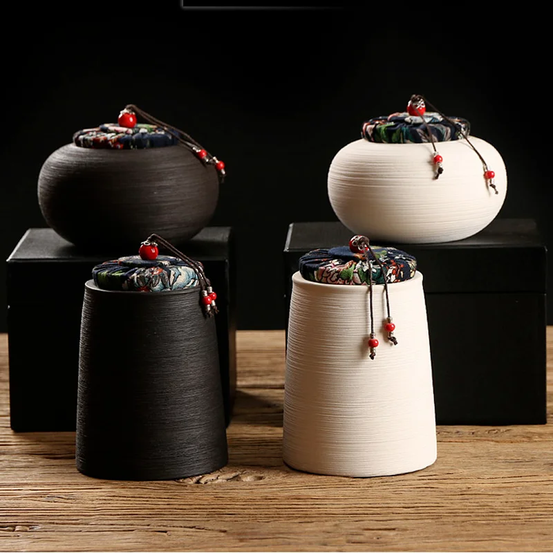 Ceramic Tea Caddy White Clay Old Rock Storage Pu'er Sealed Gift Box Cork Household Kitchenware