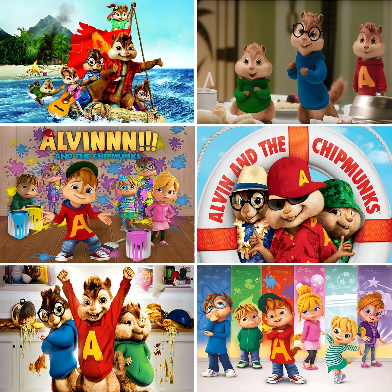 Fondo de poliéster y vinilo de Disneyland Alvin y los Chipmunks Simon Theodore para fotos de cumpleaños infantiles, decoración de estudio y accesorios