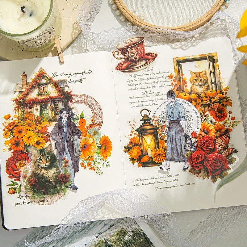 30Pcs Plant Landscaping Delicate Rose Garden PET Sticker Pack Window Seasons Handbook Material Scrapbooking 95*140MM