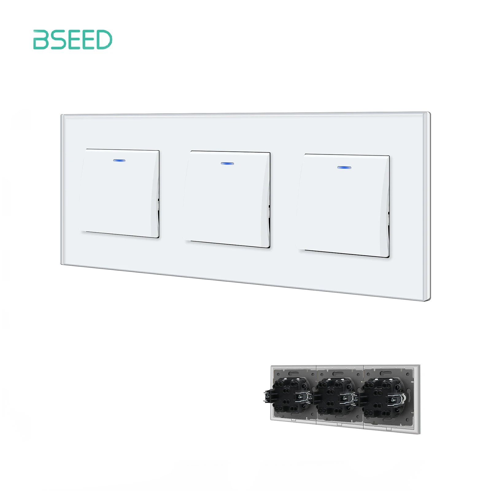 

BSEED Mechanical Light Switch 1Gang 1Way Double Toggle Switch Glass Panel Wall Button Switch On Off Blue Backlight