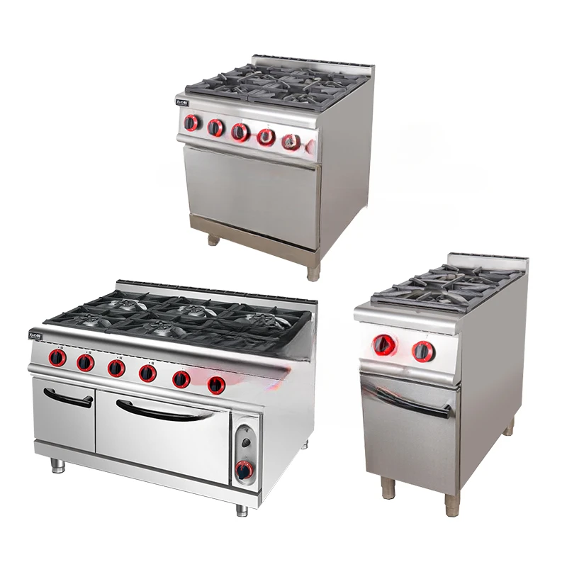 Commercial Full Series Kitchen Equipment Free Standing Stainless Steel 4 / 6 Burners Gas Cooking Ranges Stove With Oven