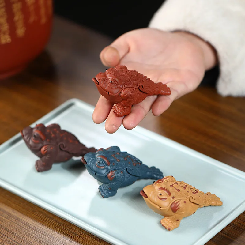 

Chinese Yixing Purple Clay Tea Pet Lucky Golden Toad Ornaments Handmade Sculpture Tea Figurine Crafts Tea Set Decor Accessories