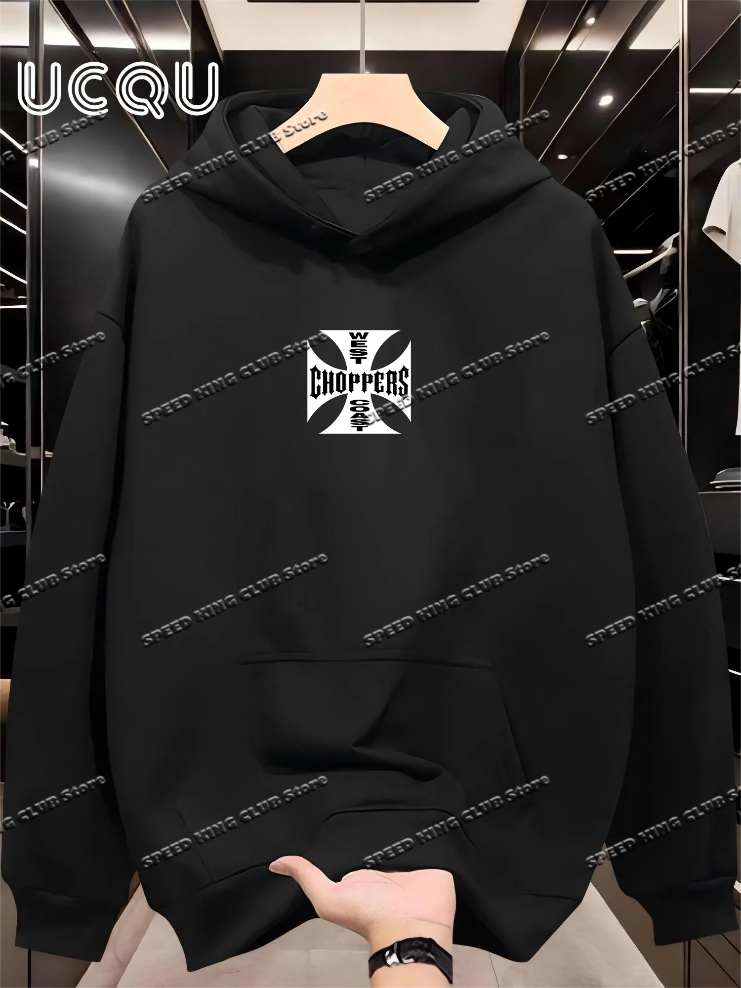 

West Coast Choppers Cross Frame Printed Hoodie Male Hip Hop Streetwear Oversized Fashion Men's Clothing Fleece Long Sleeve