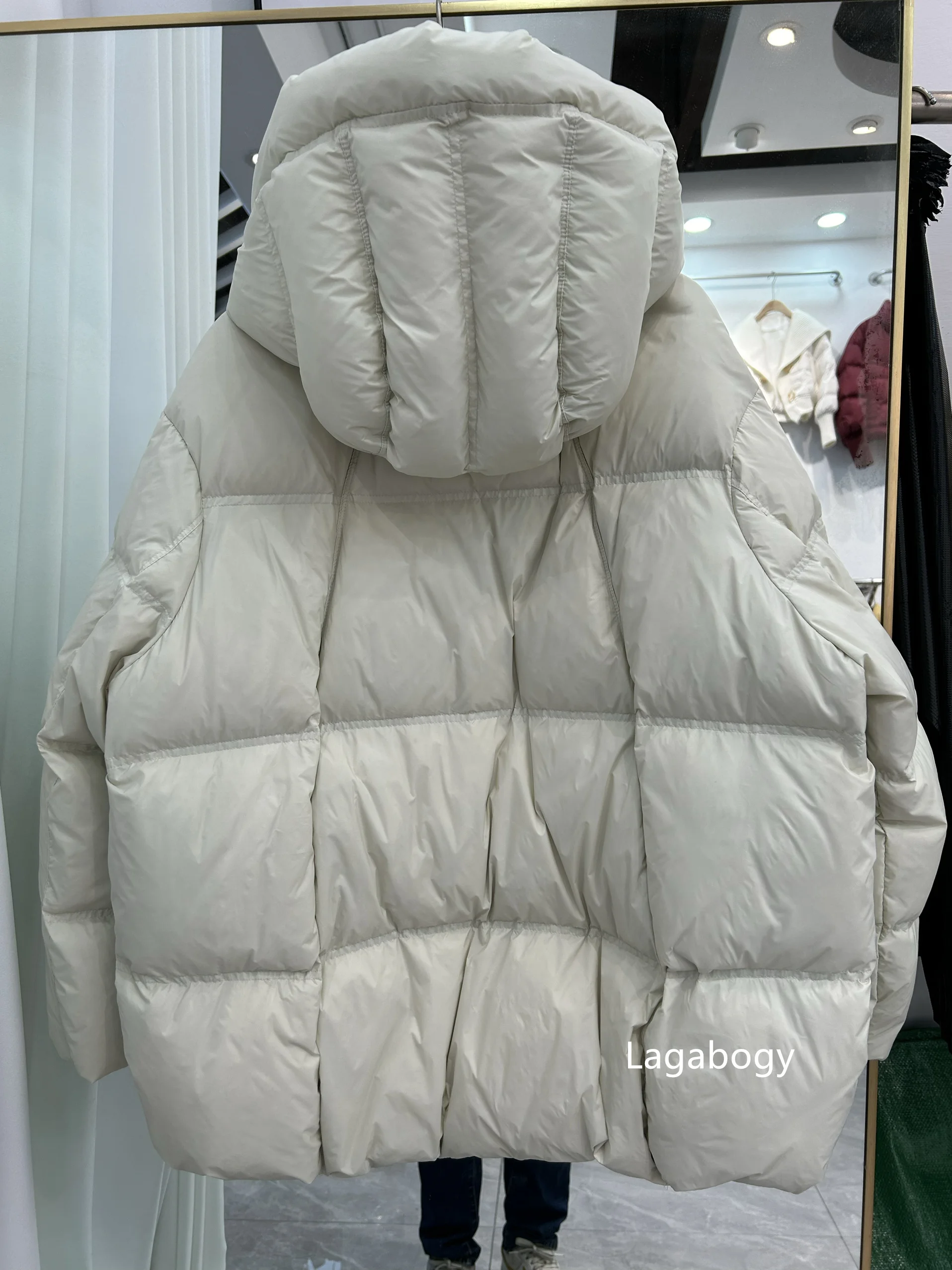 Lagabogy 2025 New Winter Thick Warm Puff Jacket Women 90% White Duck Down Coat Female Hooded Medium-length Loose Zipper Parkas