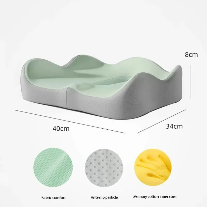 1 Stück 3D-ergonomisches Memory-Schaum-Kissen, strukturiertes Sitzpolster für Büro, Auto, Rollstuhl, Hellgrün/Grau, Druckentlastung – Detail 1