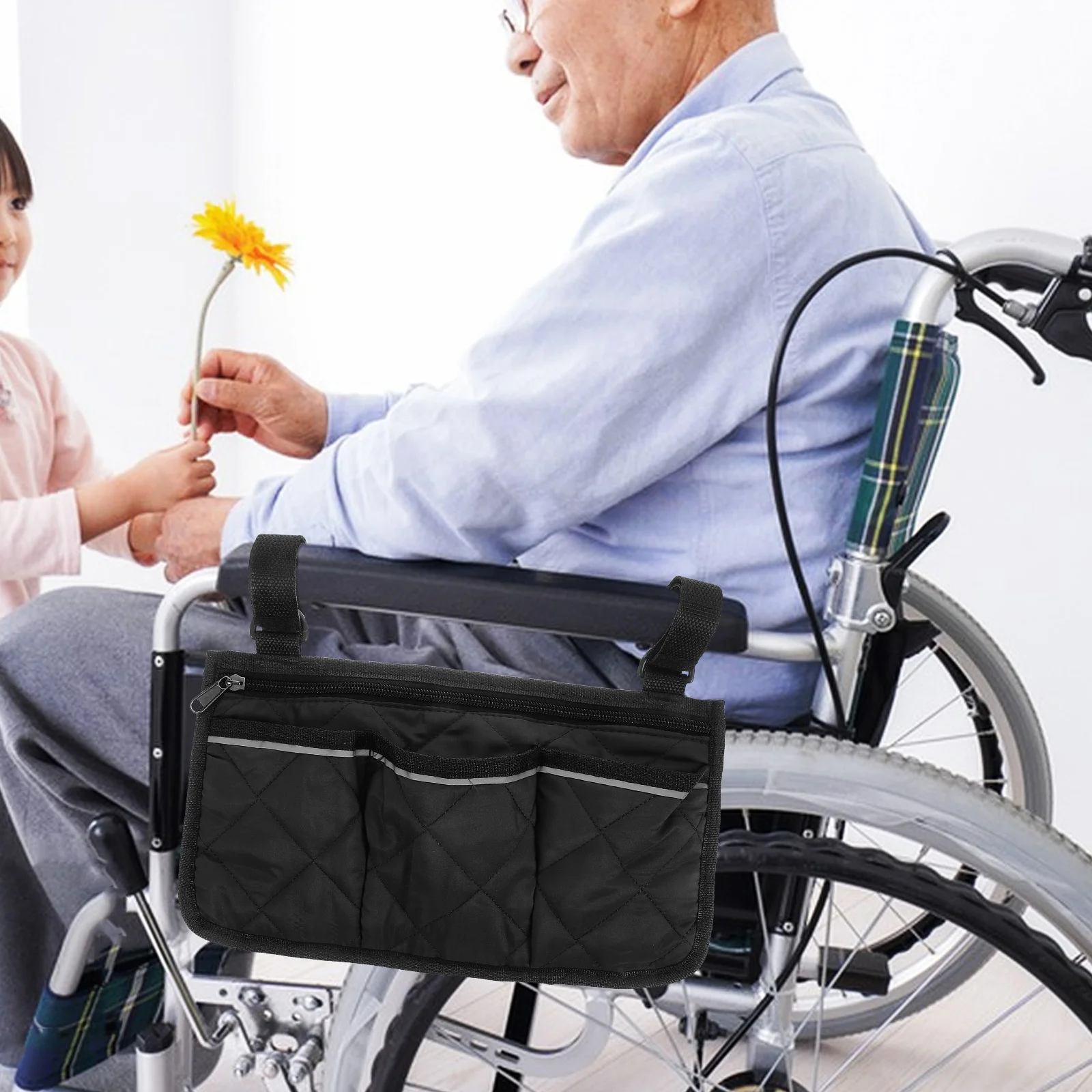 

2pcs Wheelchair Side Bag: Armrest Storage Organizer With Reflective Strip Large Capacity Wear-Resistant Fabric Easy Installation
