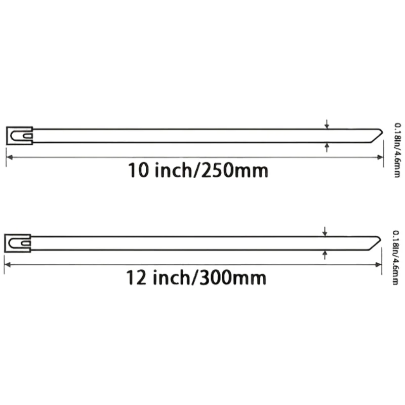 100pcs Heavy-Duty Stainless Steel Zip Ties 300mm Length Rust-Resistant High-Temperature Self-Locking Zip Ties