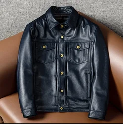 LNY Shop Best.2022 new quality Calfskin jacket.Men blue casual genuine leather coat.Plus size winter warm leather cloth.
