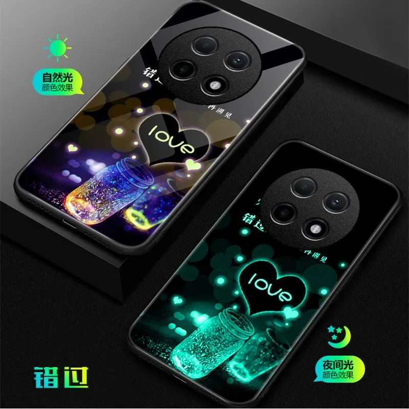 Luminous Tempered Glass Phone Case For Realme 13 Pro+ Cover For Realme 13 Pro Plus Case Cover Glowing in Dark Cat and Fish