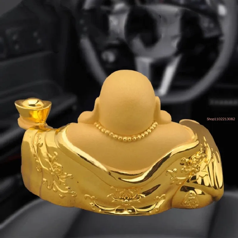 Oro fortunato Fengshui resina che ride Buddha statua buddismo soldi Maitreya scultura figurine casa soggiorno decorazione