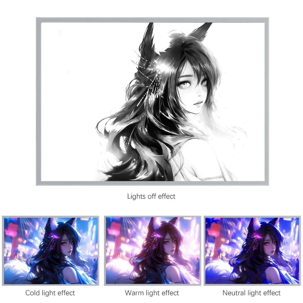 Led Anime Game Personage Fox Girl Ahri Light Painting Hd Cool Usb Dimming Sfeerlicht Gaming Room Desktop Neon Decoratie Cadeau