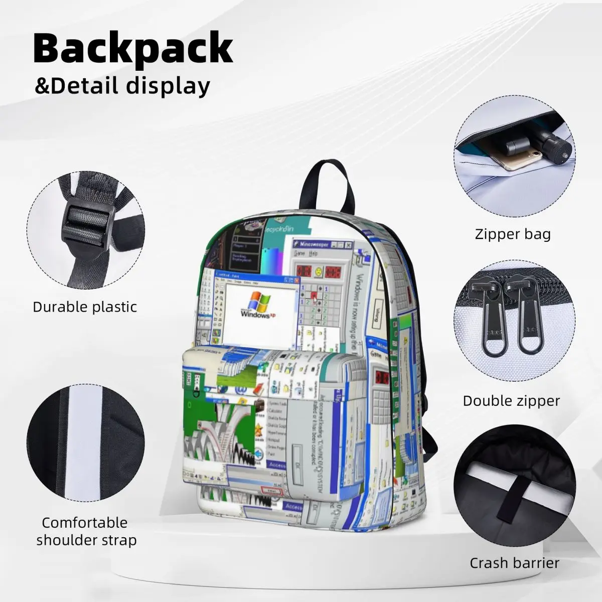 Windows XP Collage Backpacks Large Capacity Student Book bag Shoulder Bag Travel Rucksack Casual Children School Bag