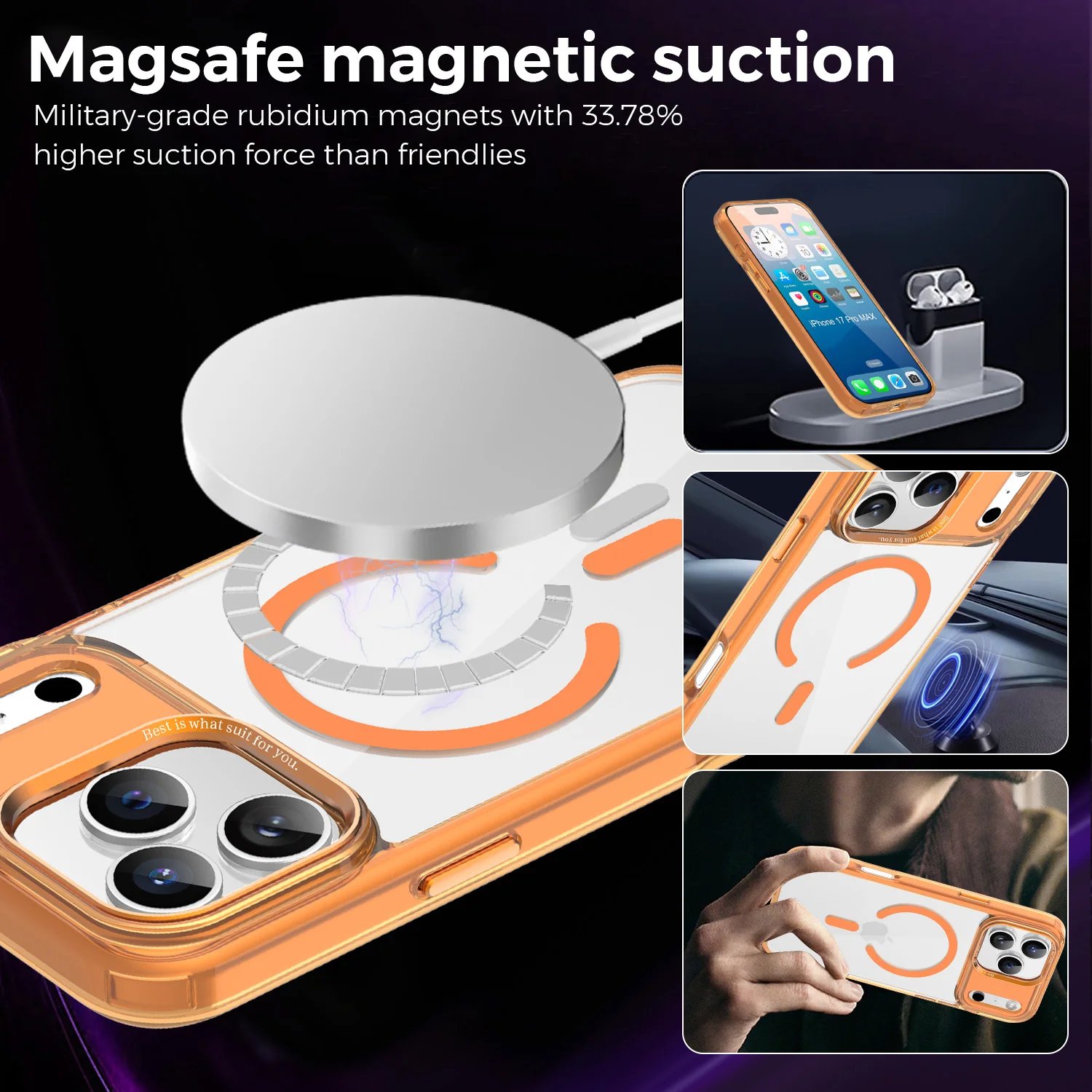 حافظة شحن لاسلكية Magsafe لهاتف آيفون 17 16 15 14 13 12 Pro Max Plus 17 غطاء صلب شفاف مقاوم للصدمات مغناطيسي هوائي