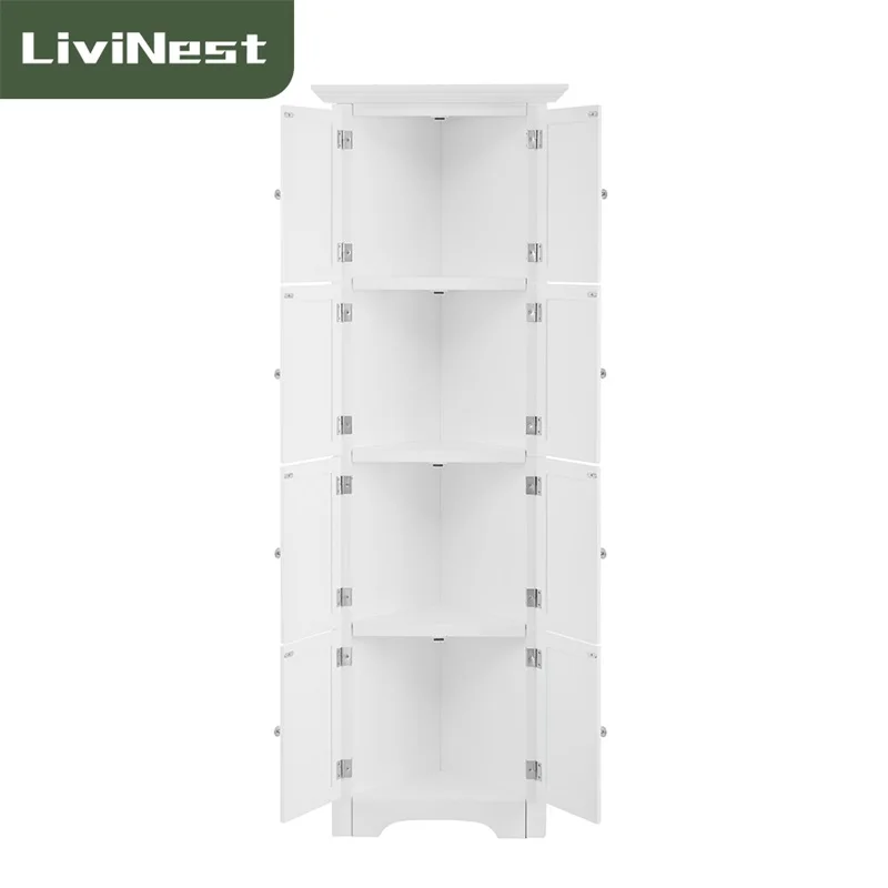 LiviNest White Tall Linen Tower Bathroom Storage Cabinet Farmhouse Storage Cabinet with Adjustable Shelves and Storage Drawer