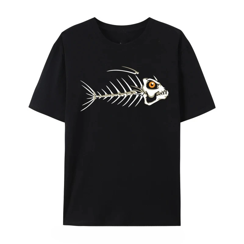 HOT SALE Fish Skeleton Skeleton Custom Plain Funny T-shirt Cotton T-shirt Party T-shirt Large Neutral T-shirt Men's Clothing