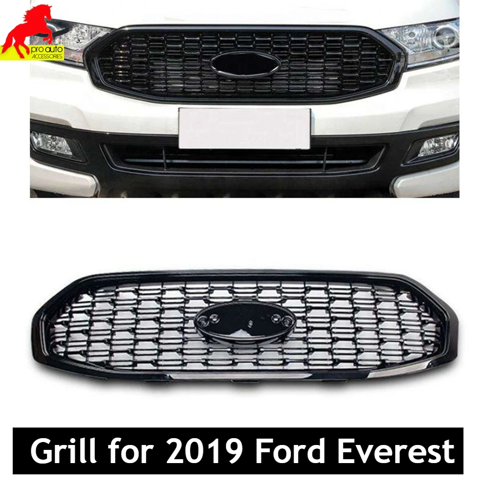 

For 2019 Ford Everest Front Grille Bumper Grill Replacement Gloss Black Mesh Style Racing Grills ABS Car Accessories Styling