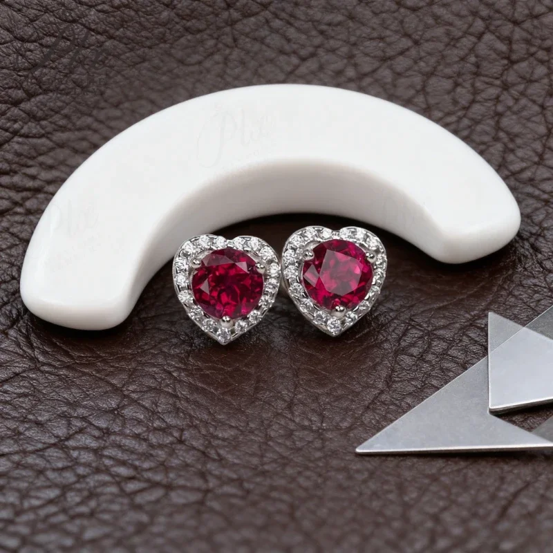 Stud Earrings Lab Grown Ruby Sapphire Pear Heart Shape 925 Silver Hypoallergenic Christmas Thanksgiving Birthday Gift Never Fade