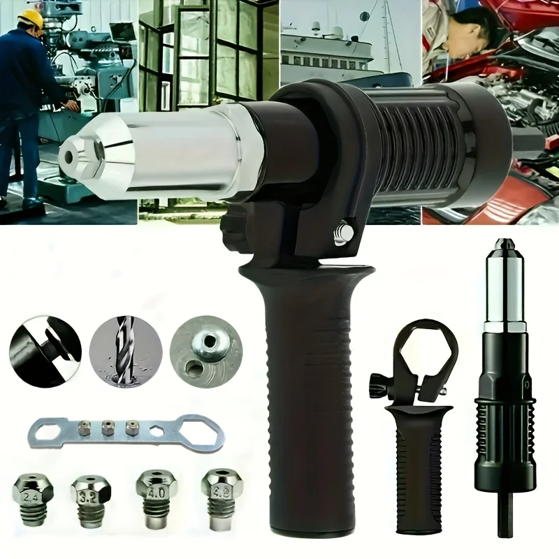 5.91inch Professional Rivet Gun Set - 3pcs w/ Conversion Head,Semi-Automatic, Durable Smooth Metal, for Riveting/Metal Work