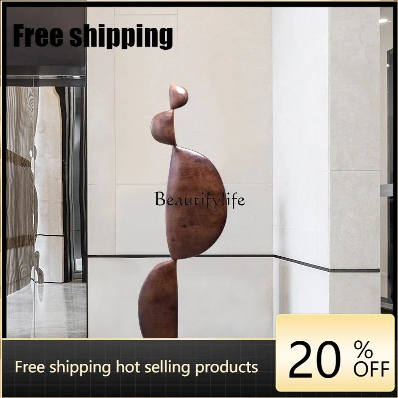 

X4 Abstract solid wood sculpture artwork hotel lobby interior soft decoration large floor ornament