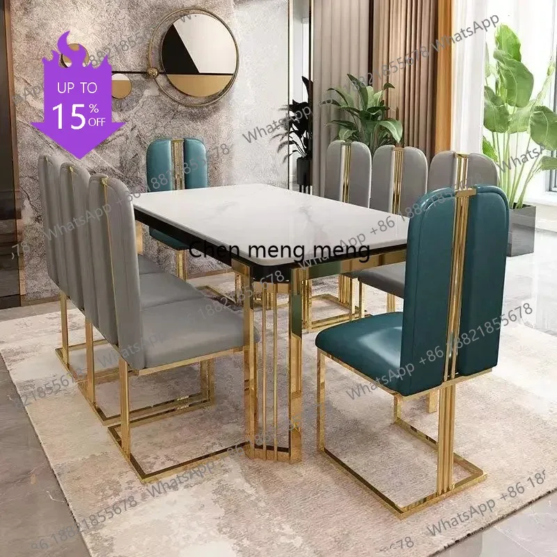 

M02 Metal Luxury Dining Table Kitchen Chairs Natural Nordic Design Center Dining Table Restaurant Marble Eettafel Home Furniture