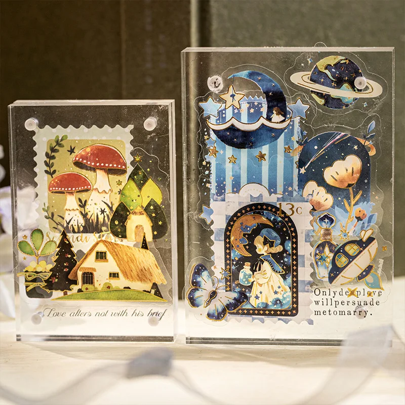 1er-Pack/2er-Pack Fantasy-Serie Goldfolien-Aufkleber-Set, niedliche Cartoon-Deko-Aufkleber für Tagebücher