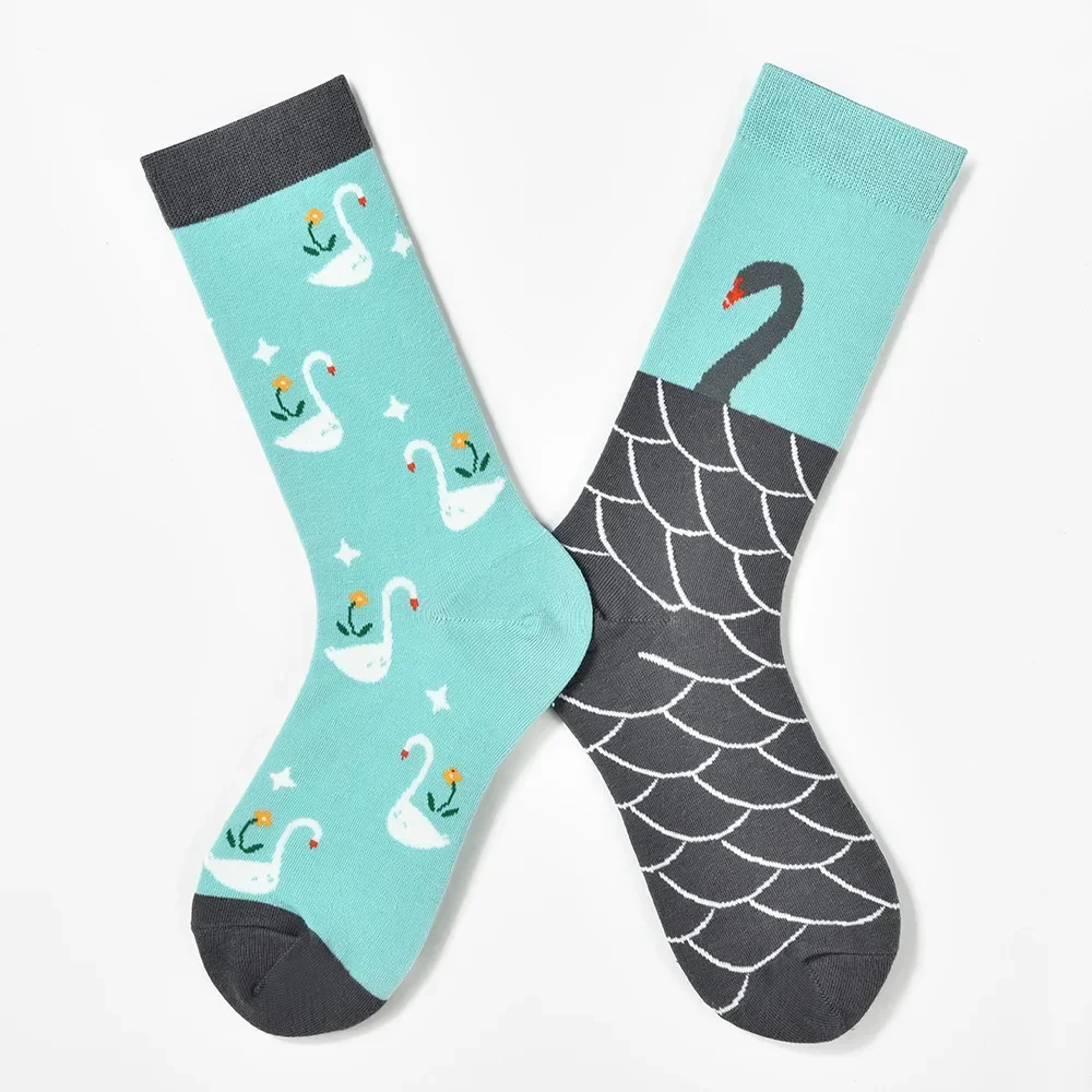 Mode AB visage femmes chaussettes automne hiver coloré dessin animé Burger bière classique créatif chaussettes heureux drôle rue Couple chaussettes