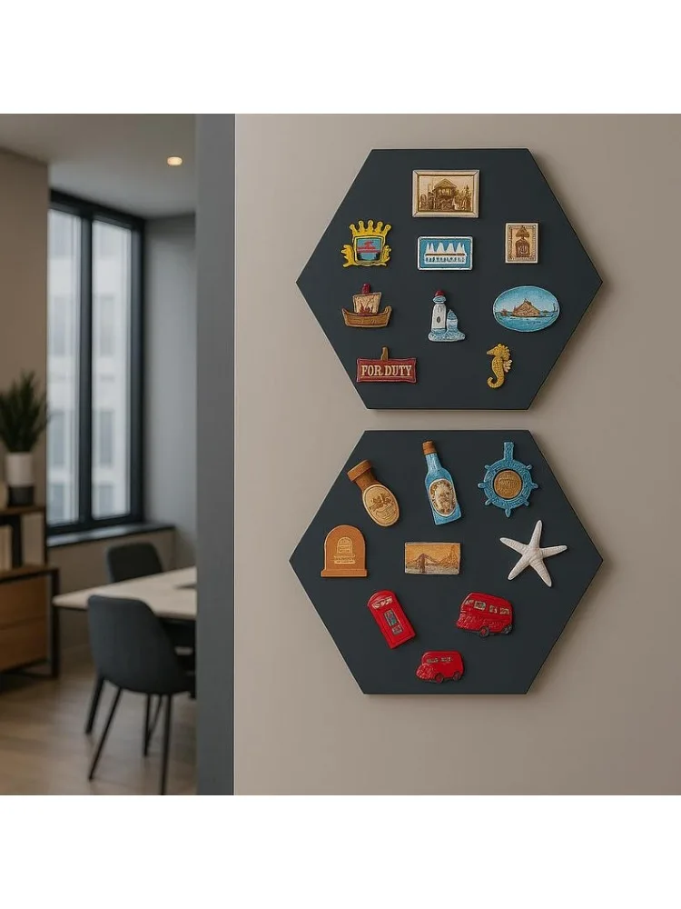 3D zwarte magneet displaybord zeshoekig metalen magneetbord wandgemonteerd magnetisch bord moderne koelkastmagneethouder. - afbeelding 2