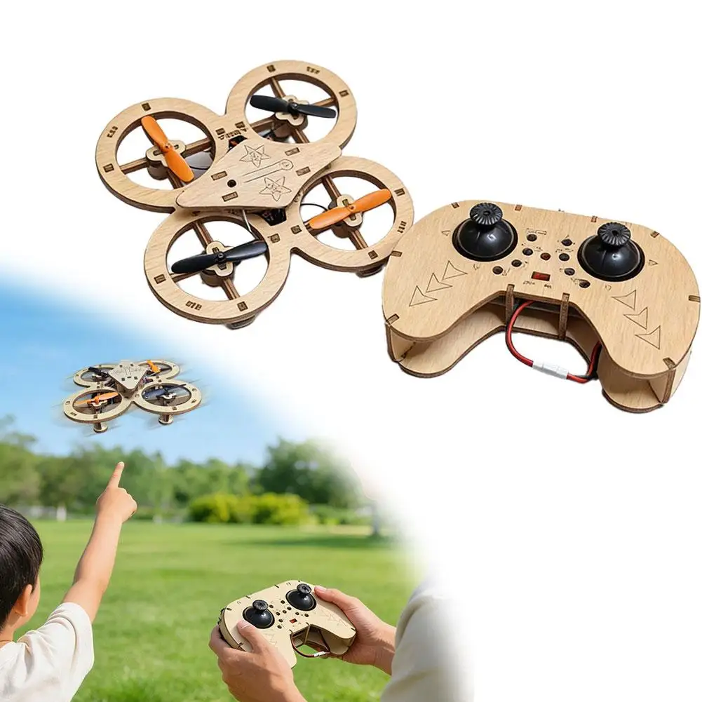 DIY Wooden RC Drone Quadcopters Building Kit - STEM Educational Science Experiment Aircraft Model Gift for Kids Students