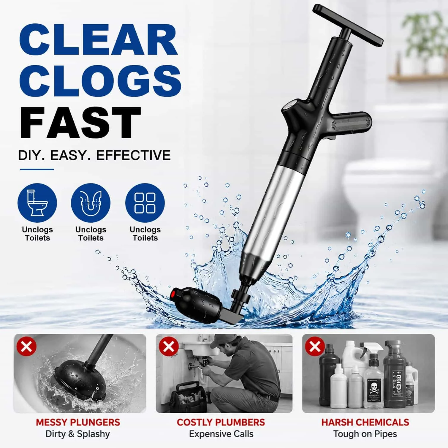 Toilet Plunge Blaster, High Pr - огляд і ціна Plunger Toilet