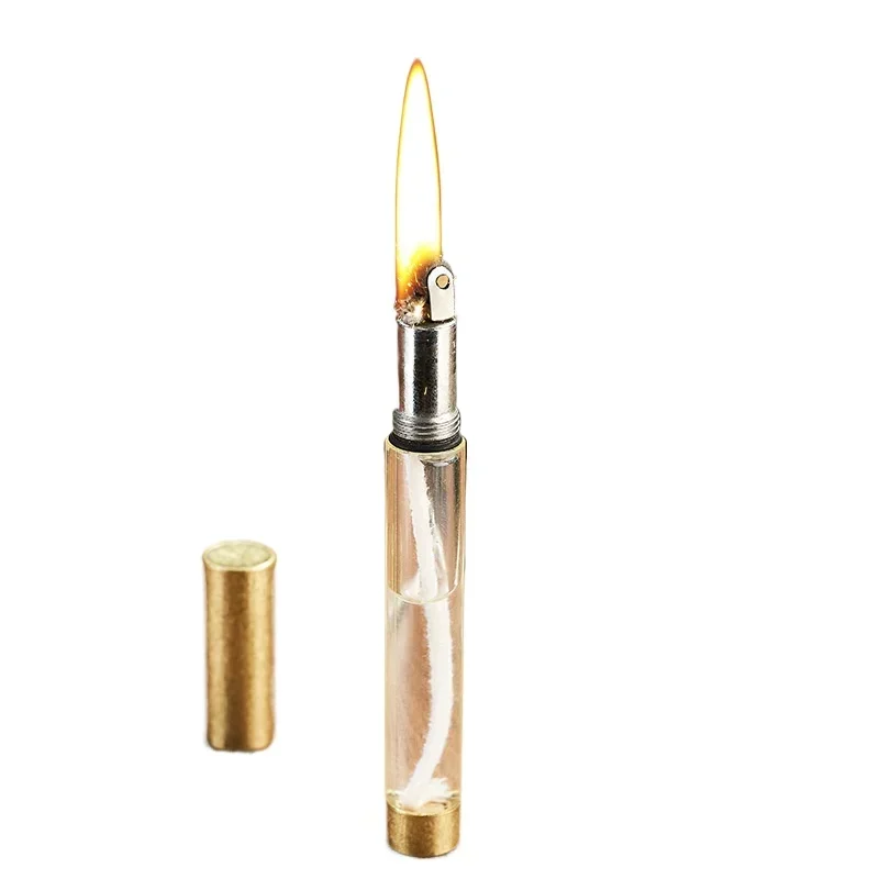 New Kerosene Lighter Slim and Compact Transparent Oil Chamber Sand Wheel Flame Lighter Cigarette Accessories Small Tools Oilfree