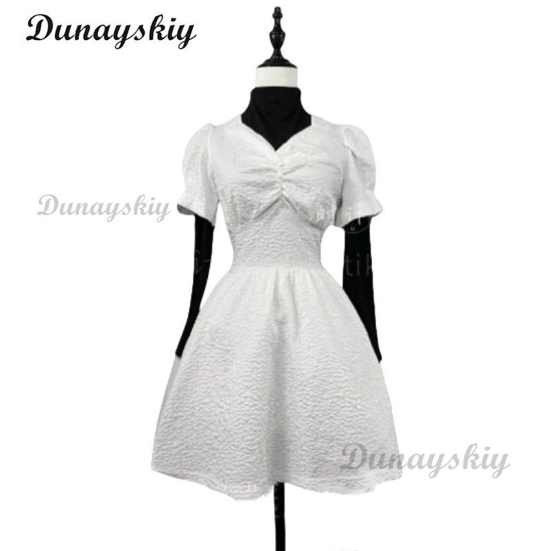 Komatsu Nana Anime Cosplay Costume Wig Set for Women White Puffed Sleeve Waist Dress Halloween Outfit with Uniform Details view 3