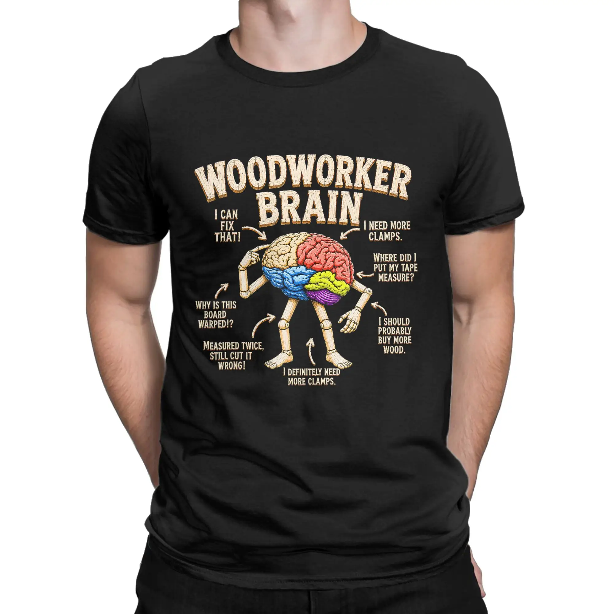 Woodworker Brain Funny Woodworking Men T Shirt  Novelty Tee Shirt Short Sleeve Crew Neck T-Shirts Cotton Birthday Gift Clothes